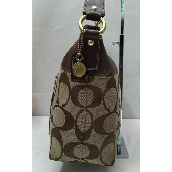 Coach Chelsea Signature Brown Canvas Leather Trim Zipper Hobo Shoulder Bag - Picture 4 of 16